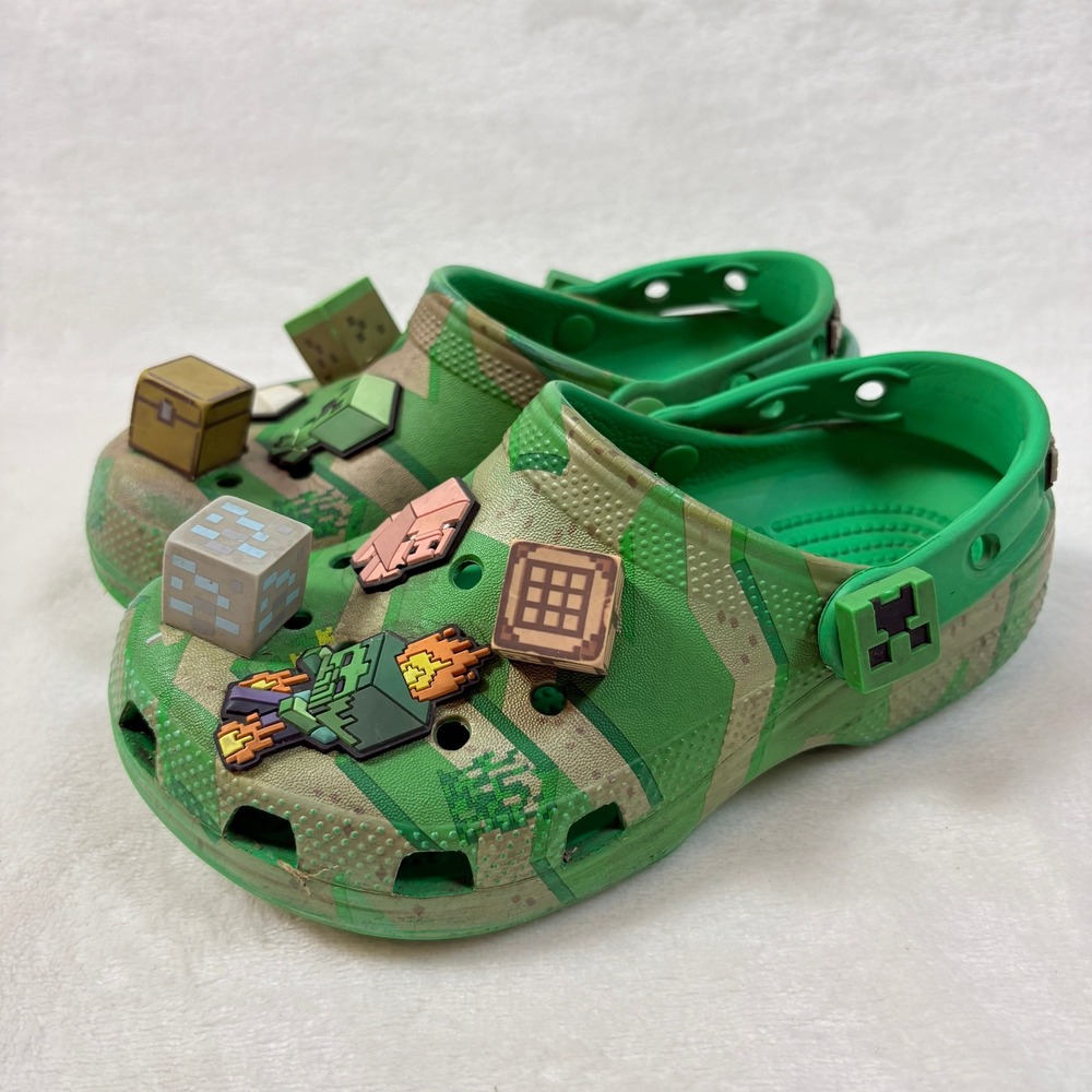 Crocs Minecraft Clogs Kids Green Good Jibbitz Charms Pixelated Gamer Shoes